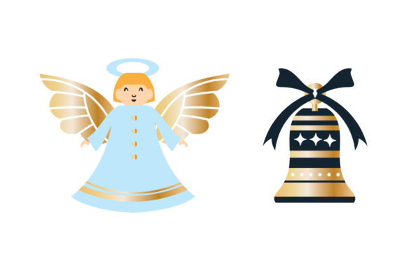 Angel and Bell Christmas Vector Illustrations