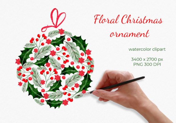 Christmas Ball Clipart, Floral Ornament