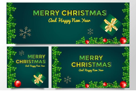 Christmas Banner with Gift Boxes Illustrations