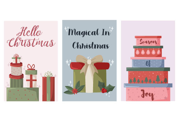Christmas Card with Gift Box Illustrations