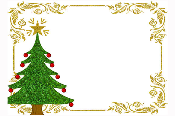 Christmas Tree Golden Frame Background Illustrations
