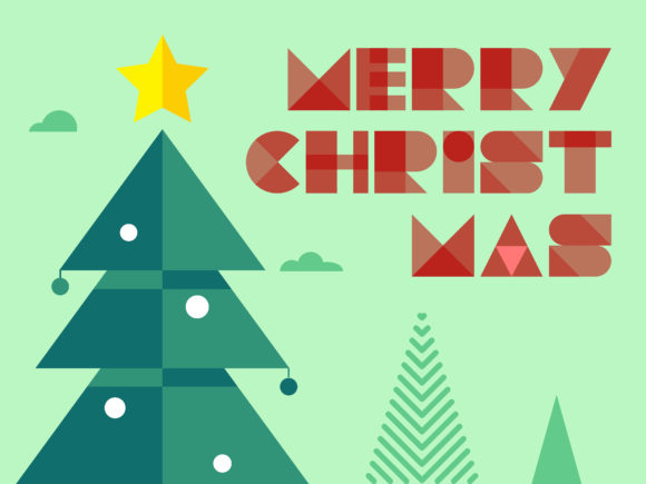 Christmas Tree in Flat Design with Green Illustrations