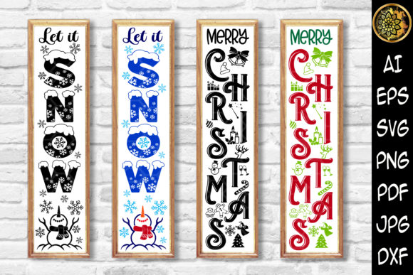 Christmas Vertical Porch Sign Set 6 Illustrations