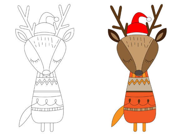 Cute Reindeer Coloring Christmas Hats Illustrations