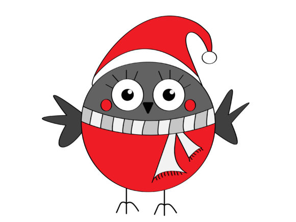 Cute Winter Bullfinch with Christmas Hat Illustration