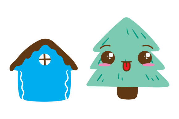 House and Tree Christmas Set Illustrations