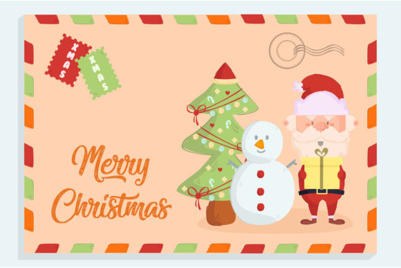 Merry Christmas Vintage Retro Style Illustrations