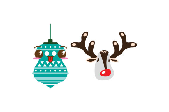 Ornament Reindeer Set Christmas Vector for Editorial and Web Design