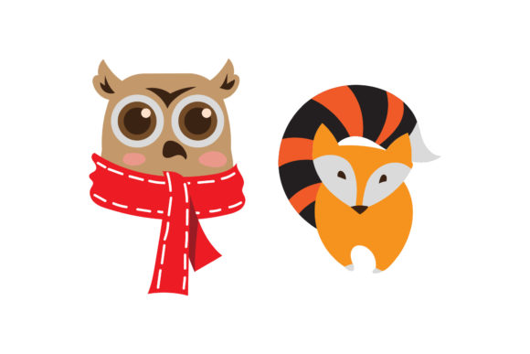 Owl Fox Set Christmas Vector Illustrations