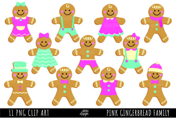 Pink Gingerbread Family, Christmas Illustrations