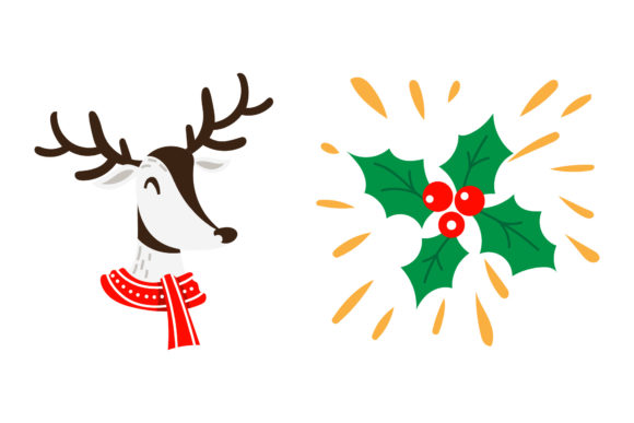 Reindeer and Mistletoe Christmas Vector Illustrations