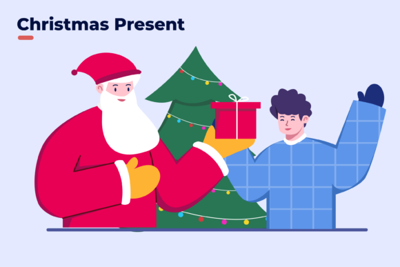 Santa Give Christmas Present to Kids Illustration Review