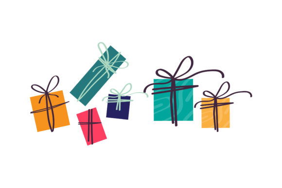 Santa Sled and Gift Box Christmas Vector Illustrations