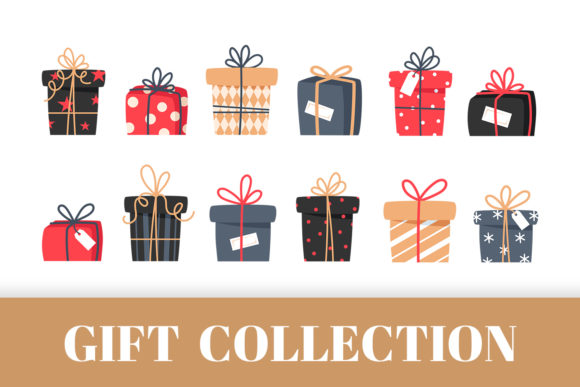 Set of Christmas and New Year Gifts Illustrations for Content Publishing
