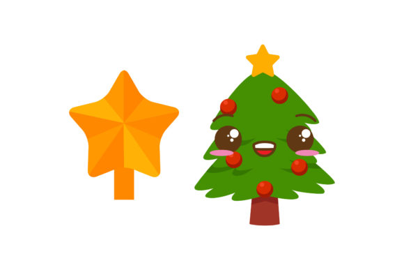 Set Star and Tree Asset Christmas Illustrations