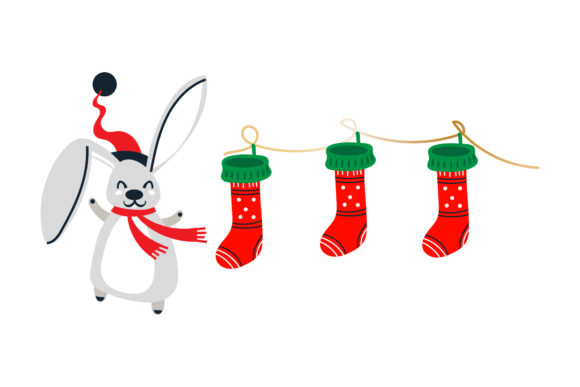 Snow Rabbit and Stocking Christmas Illustrations